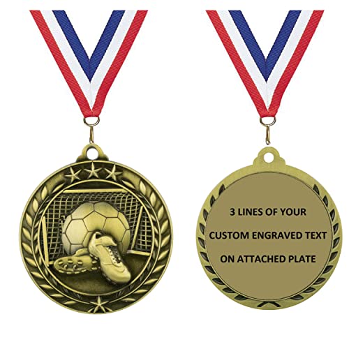 Express Medals Personalized Soccer Gold Medal with Red White & Blue Neck Ribbon Award Trophy WAM9 (10)