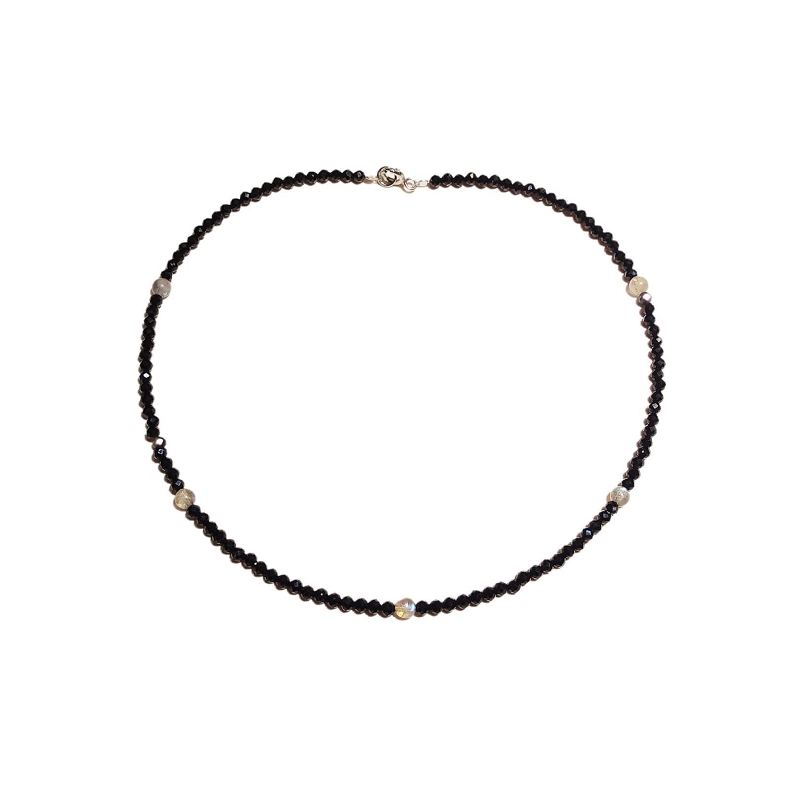 Collar de Gargantilla Perla Negro espinela 925 Plata esterlina Moda Collar de clavícula Hombres Hombres (Gem Color : 5 Labradorite, Length : 50cm)