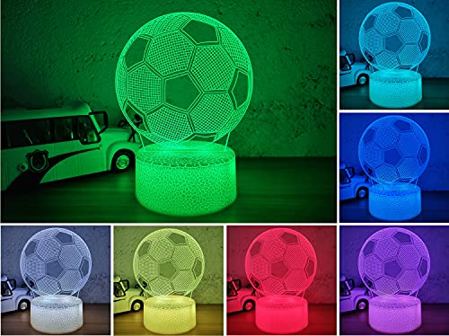 Image of i-CHONY Soccer Gifts Night Light for Kids,Soccer 3D Illusion Lamp 16 Colors Dimmable Bedroom Decor Bedside Lamp,with Remote & Smart Touch,Birthday Xmas Idea Gift for Boys Girls Kids