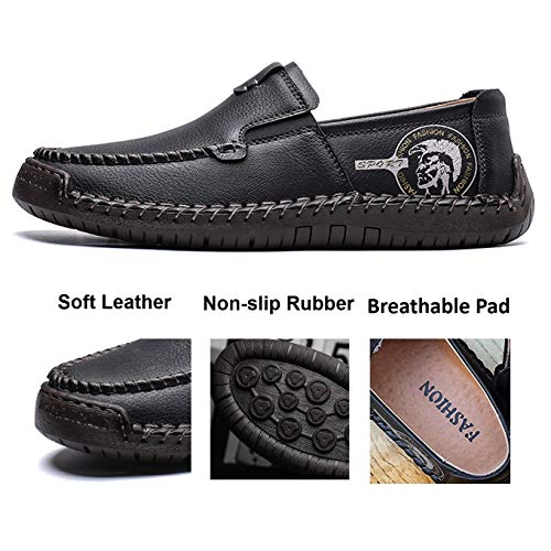 Qiucdzi Men's Casual Leather Loafer Breathable Driving Boat Shoes Lightweight Slip On Flats Walking Sneakers Black