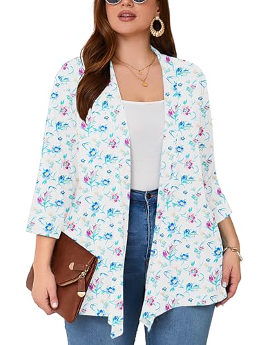 Image of AusLook Women's Plus Size Lightweight Open Front Cardigan 3 /4 Sleeve Cover Ups Shrugs Shawls and Wraps Kimono Jacket Coat