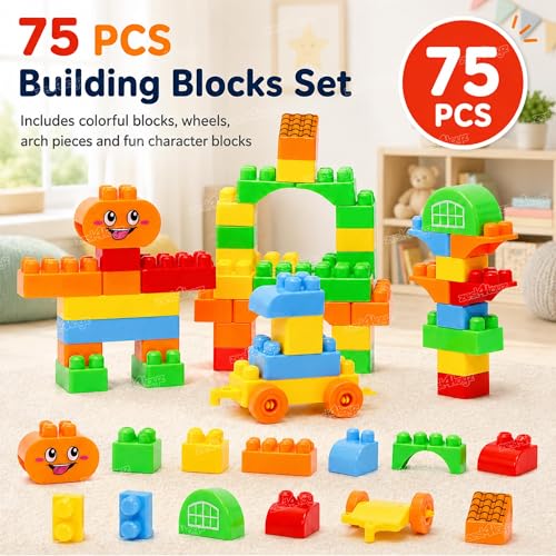 Image of Zest 4 Toyz Building Blocks for Kids 75 Pieces Construction Toy Puzzle Game Creative Building Set Educational Learning Activity Blocks Brain Development Toy for Boys Girls 3+ Years