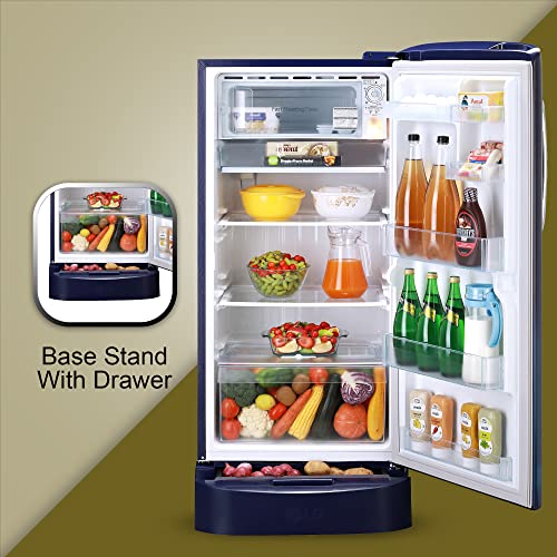 Image of LG 205 L 5 Star Inverter Direct-Cool Single Door Refrigerator Appliance (GL-D221ABEU, Blue Euphoria, Base stand with drawer)