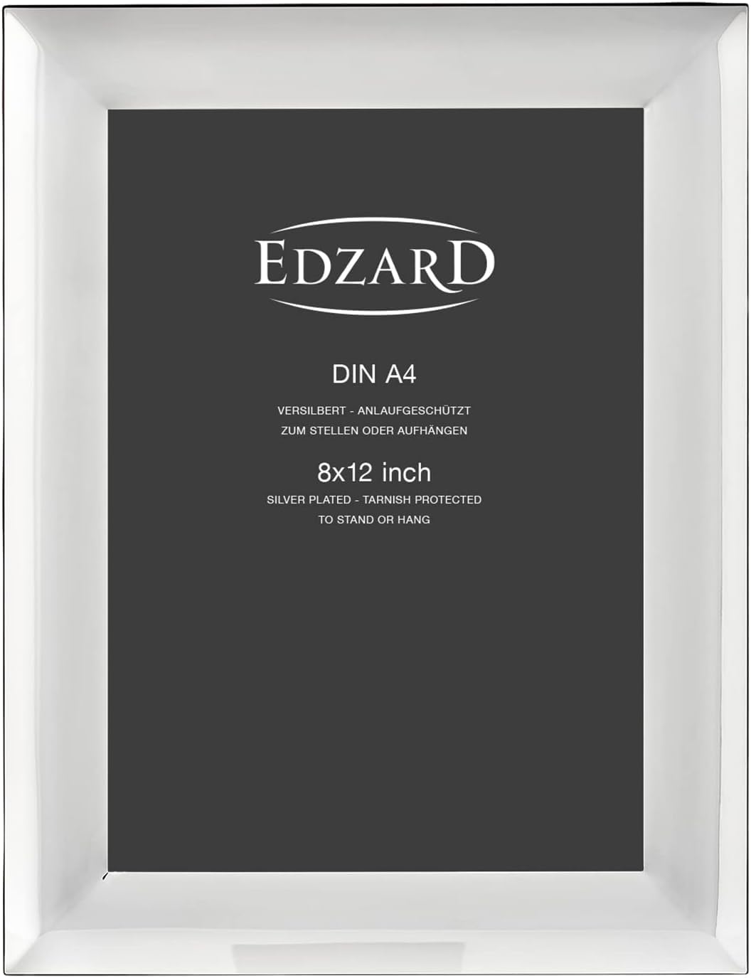 EDZARD Bilderrahmen Gela (DIN A4 21x29,7 cm) versilbert anlaufgeschützt | Silberrahmen für Fotos DIN A4 21x29,7 cm, Samtrücken, 2 Aufhänger, zum Stellen und Hängen, Fotorahmen, Geschenk Hochzeit
