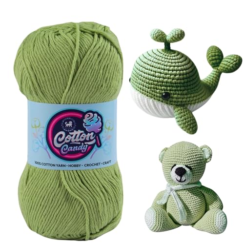 Image of NESTNHAVEN Cotton Candy 100% Cotton Yarn - (100g, 185 Meters) - Luxury Yarn for Crochet, Amigurumi, Embroidery, Toys, Garments, Flowers and Hobby, Projects. (Pista Green)