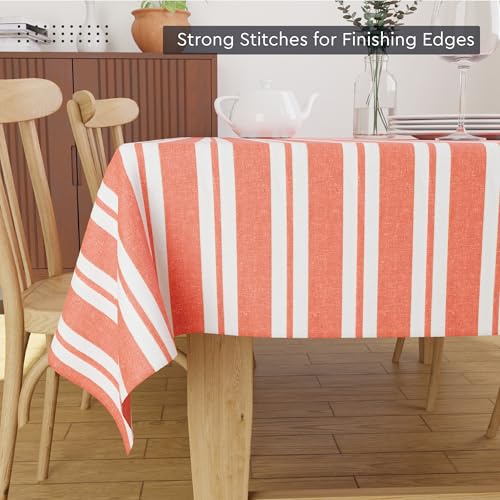Image of Encasa XO Cotton Rectangular Table Cloth for 4 to 6 Seater | (142x180 cm) | Franca Orange Stripes | Dining Tablecloth for Decoration