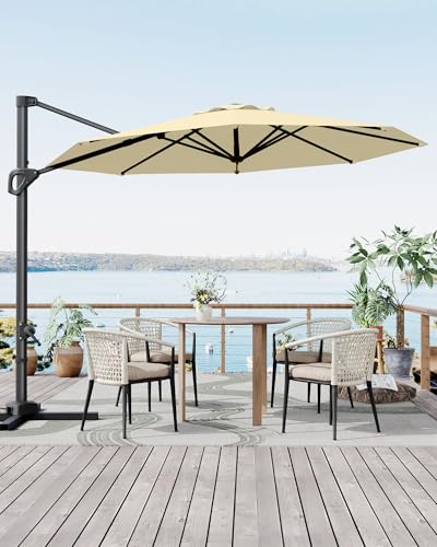 10FT Cantilever Umbrella Outdoor Patio Umbrella w/Base Included Market Offset Umbrella Sun Shade Windproof with 360-Degree Rotation for Patio Garden Deck Pool, Navy Blue