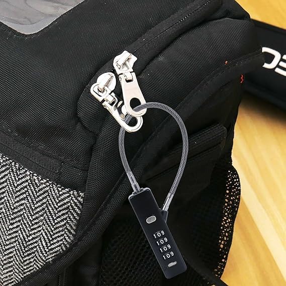 Lucchetto a numeri in acciaio per borsa, serrature per bagagli da viaggio con 3 diverse lunghezze cavi per valigia, lucchetto multiuso con combinazione di password piccola (nero)