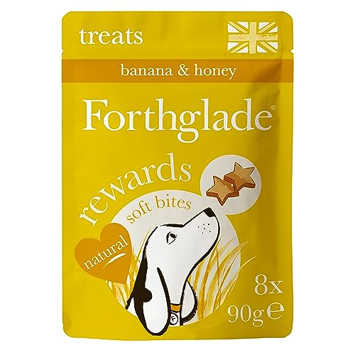 Forthglade Natural Dog Treats (8 x 90g Bags), Hypoallergenic & Grain Free Dog Training Treats with Honey & Banana