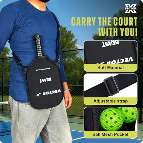 Image of Vector X Beast 13 MM Pickle Bat, Lightweight Fibre Glass Material, PP Honeycomb Core Material Paddle Low Edge Guard, Durable