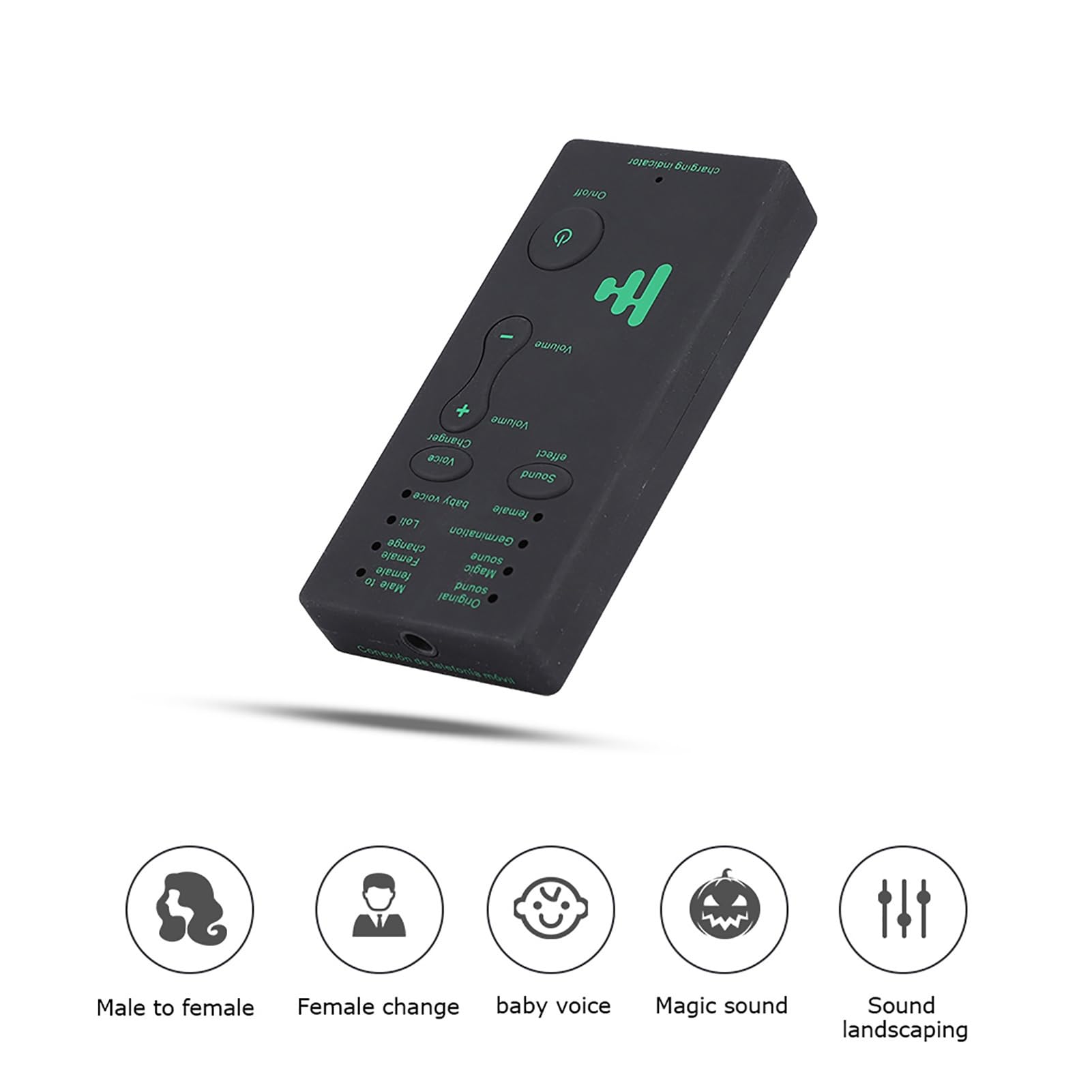 Cambiador de Voz Portátil, Mini 4 Efectos de Sonido Dispositivo Cambiador de Voz para Teléfono Disfraz de Voz, Máquina de Efectos de Sonido para PC de Teléfono Móvil, Versión en Inglés