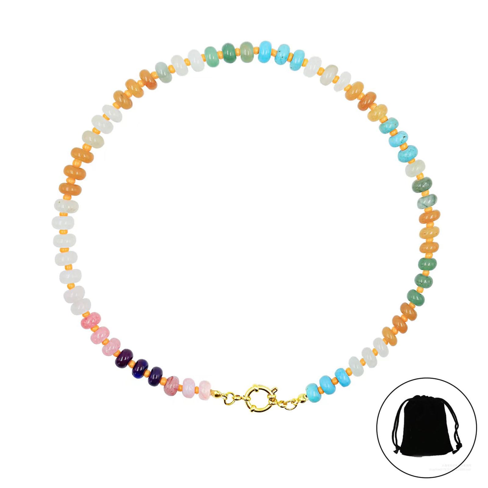 Gargantilla de cuentas de piedra natural para mujeres y niñas, hecha a mano, chapada en oro, hebilla circular, surfista, playa, joyería de verano, regalo