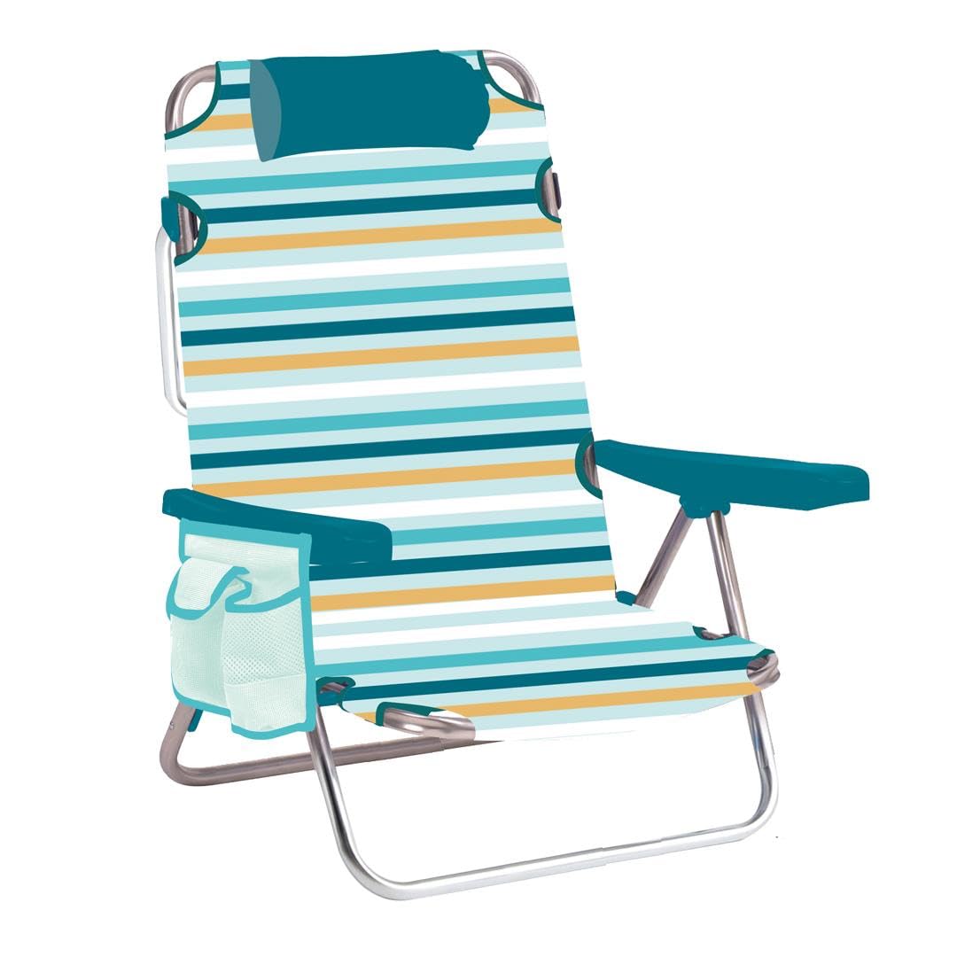 Silla Playa Plegable multiposición - con reposacabezas, Almohadilla y Bolso Lateral - Estructura de Aluminio Ligera y Tela Transpirable - Asas de Mano integradas