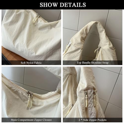 Slouchy Tote Bag Multipockets Nylon Purse Large Hobo Bags for Women Solid Color Shoulder Handbag4