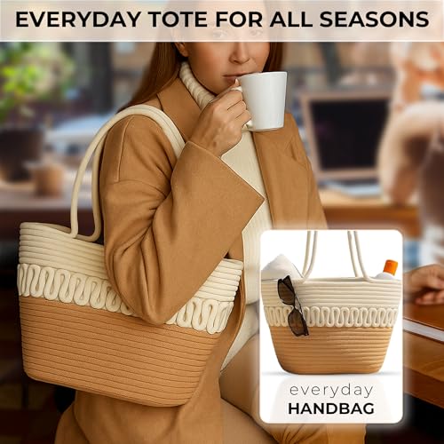 Woven Cotton Thread Tote Shoulder Bag for Women - Durable, Eco-Friendly, Spacious Capacity, Leak-Proof, Boho Style Tote for Travel, Shopping, Vacation, and Everyday Use3