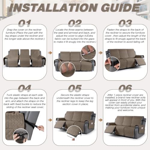 Image of TAOCOCO 100% Waterproof Recliner Sofa Covers Reversible, Taupe