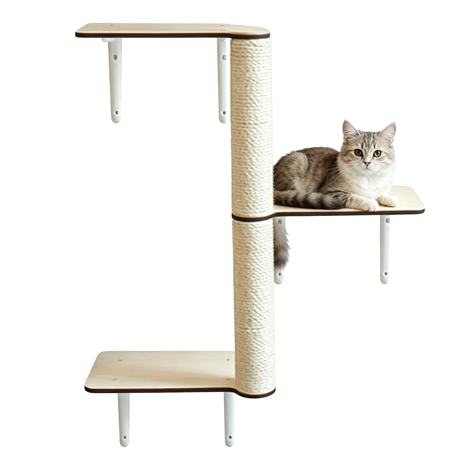 Mensole Gatti da Parete, Legno Massello Torre Tiragraffi per Gatti, con Tiragraffi in Sisal, Portata Fino a 20 kg per Rilassarsi e Graffiare