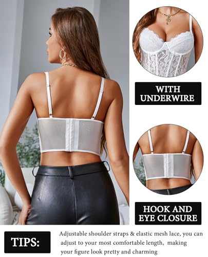 Image of Avidlove Lace Bralette for Women V Neck Bustier Corset Tops with Underwired Racerback Adjustable Strap Crop Top