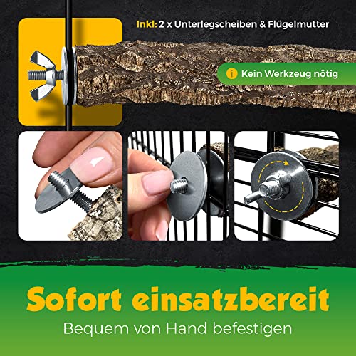 2er-Set Kork Vogel-Sitzstangen aus Naturkork-Rinde | gereinigt | zum Sitzen, Anknabbern, Knuspern. Sitz-Stange aus natürlichem Kork für Wellensittiche, Kanarienvogel, Papagei, Vögel, Edelstahl