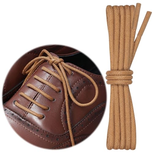 Image of 2 Pairs Dress Shoe Laces, 1 /8 inch Waxed Round Shoelaces | Anti slip waxed cotton coating keeps knots secured all day; 8 colors & 6 sizes for men's,women's leather, dress shoes
