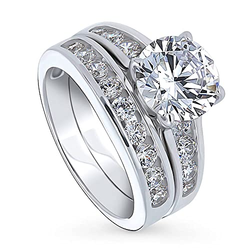 BERRICLE Sterling Silver CZ Solitaire Wedding Engagement Ring Set for Women, Stackable Cubic Zirconia Ring - Emerald, Marquise, Oval, Pear, Round Cut