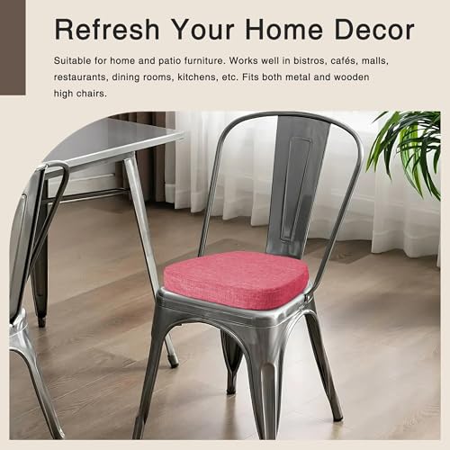 Image of OVOV 14x14 Chair Cushions for Metal Dining Chairs Set of 4 Pink | Non Slip, Washable Removable Cover with Ties, Textured, for Dining Room, Kitchen Cafes Bistro Patio, Stackable Chairs