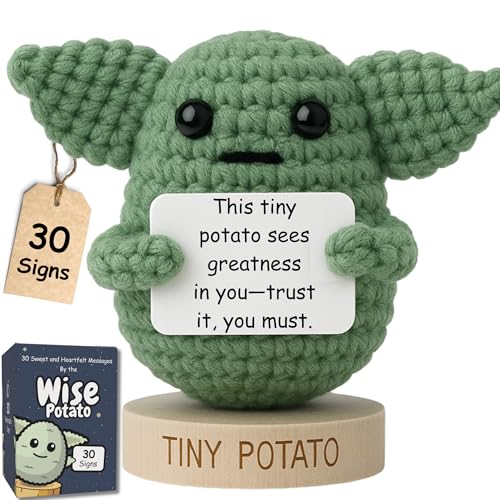 Handmade Baby Yoda Positive Crochet with 30 Fun Affirmations - Funny Friendship Gift for Christmas, Birthday Gifts for Women Men | Small Stocking Stuffers Present Idea for Women Friends, BFF, Coworker