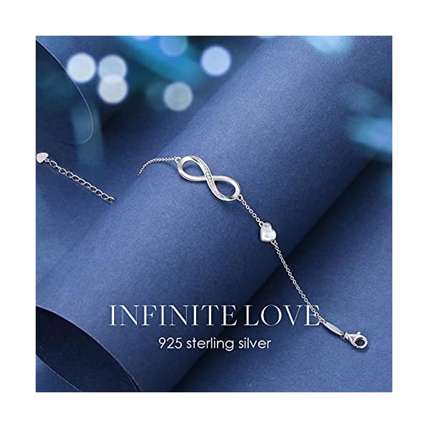CDE Infinity Heart Symbol Charm Link Bracelet for Women 925 Sterling Silver Stainless Steel Adjustable Anniversary Jewelry Christmas Birthday Gifts for Women Wife Girlfriend Her