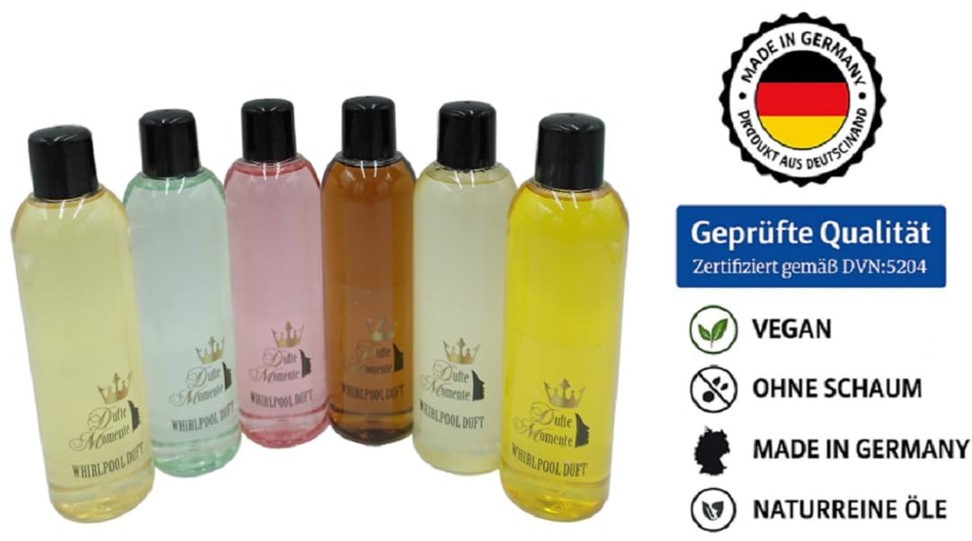 Dufte Momente | Whirlpool Duft Set 6 x 250ml Cuba Sunset (Geranium, Mojito, Rum), Eukalyptus, Jasmin, Kokos-Vanille, Lemongras und Orange-Citrus | Badezusatz | naturreine und natürliche ätherische Öle