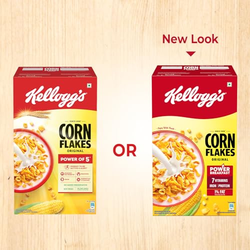 Image of Kellogg's Corn Flakes Original 475g | Power of 5: Energy, Protein, Iron, Calcium, Vitamins B1, B2, B3 & C | Corn Flakes, Breakfast Cereal | Naturally Cholestrol Free