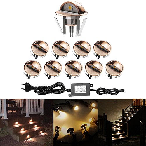 Preisvergleich Produktbild QACA 10er LED Einbauleuchten Bodeneinbaustrahler Warmweiß 3000K Deckenspot Einbaustrahler Deckenleuchte Wasserdicht IP67 Einbaulampe Ø35mm 0.4W Außenleuchten für Küche Garten Treppen Balkon Terrasse