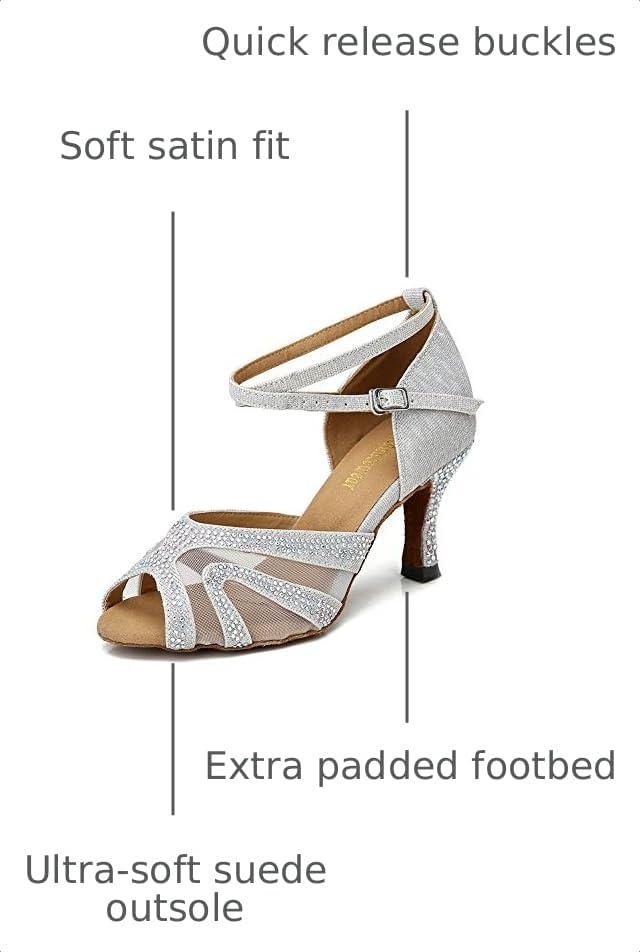 Image of TTdancewear Rhinestones Ballroom Dance Shoes Women Latin Salsa Bachata Performance Dance Shoes Suede Sole