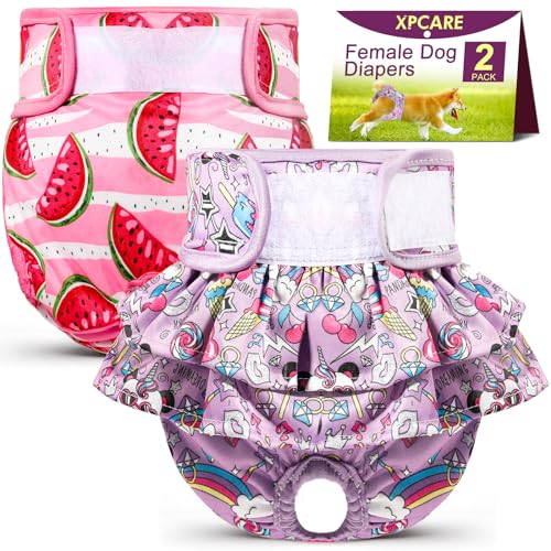 Image of XPCARE Reusable Dog Diapers - 2 Packs Absorbent, Leak-Proof for Female Dogs (Medium)
