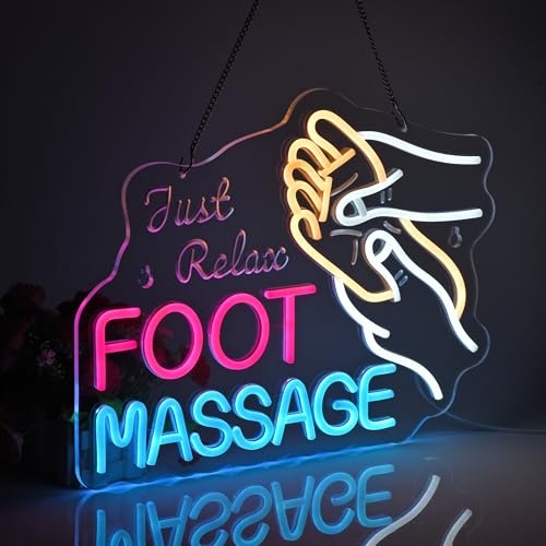 Image of Foot Massage Neon Sign,Foot Spa Wall Decor Dimmable LED Light Sign | Massage Neon Lights Hanging Wall Art Decoration for Foot Relax Room Foot Baths Spa Salon Wellness,USB Powered,16.1*12.6in