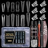 SUTOKAKA 288Pcs Polygel Nail Form Kit 12 Style 12 Sizes Reusable Nail Extension Mold Dual Forms with 6Pcs Nail Clips, Nail Slip Solution, Brush Pen, Nail File & Cuticle Pusher for Beginners