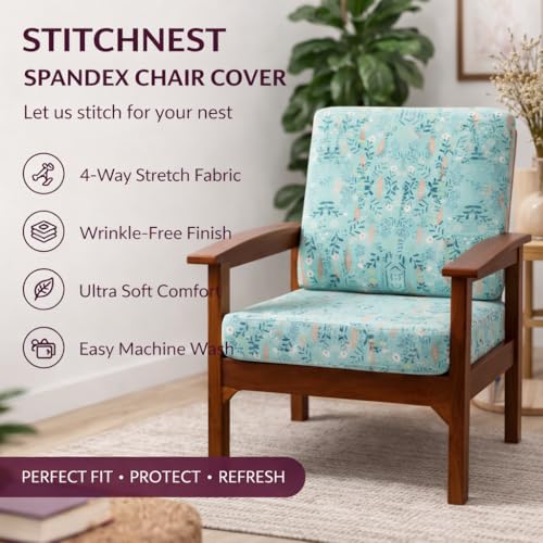 Image of STITCHNEST 'Contour Fit Series' Stretchable Printed Wooden Sofa Cover (Pack of 2) - Elastic Wooden Chair Cover | Wooden Sofa Seat Cover | Size - 20-21 x 20-21 x 3-5 in