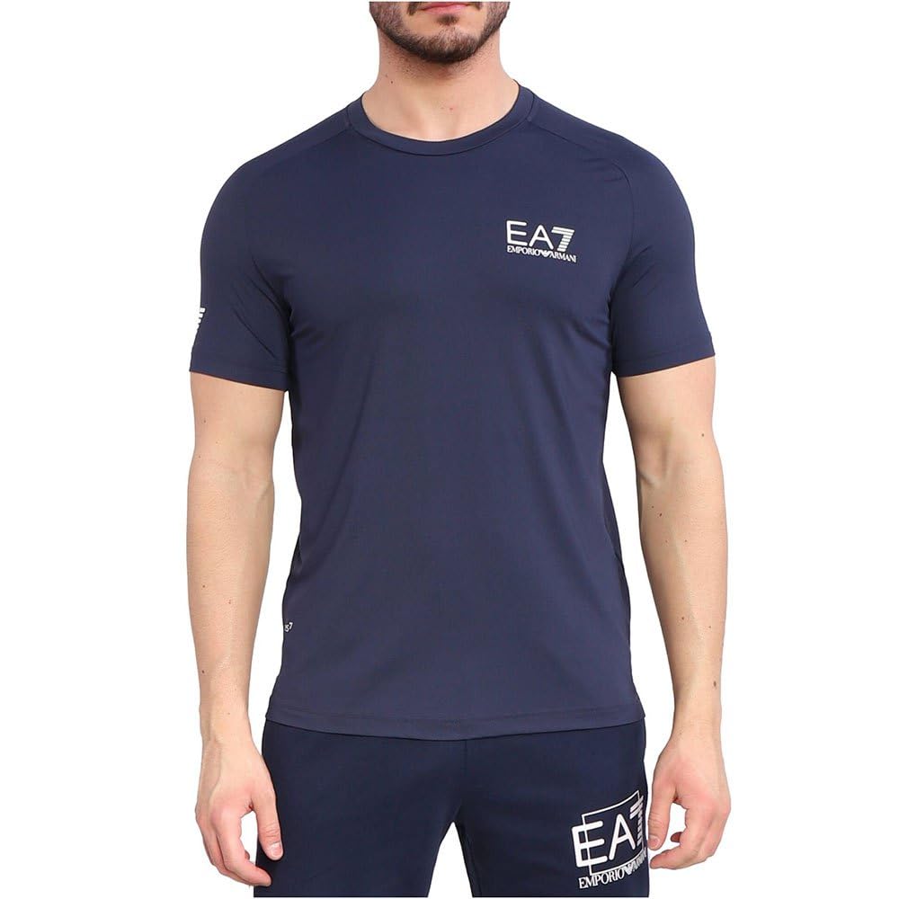 Emporio Armani EA7 Men's T-Shirt Tennis PRO in Technical Fabric VENTUS7-8NPT22, Navy Blue, L