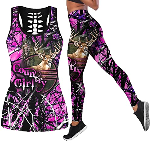 Débardeur sexy ajouré effet 3D avec leggings rose ensemble de sport respirant L