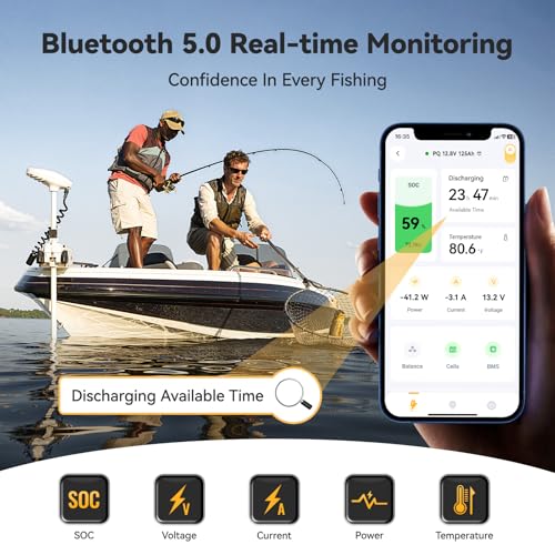 Image of Power Queen Lithium Battery 12V 125Ah, Bluetooth Group 27 LiFePO4 Battery with Low-Temp Protection, 1600Wh Energy Max. 15000 Cycles for RV, Solar System, Trolling Motor