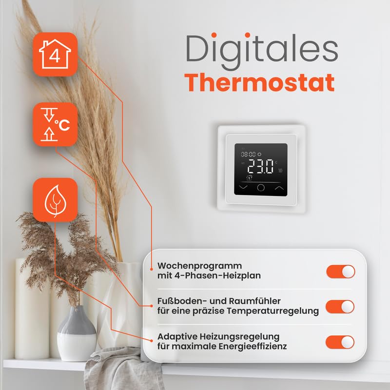Touchthermostat, Heizungsthermostat – Digital Thermostat Heizung, Thermostat Fußbodenheizung, Thermostat Heizung (Weiß)
