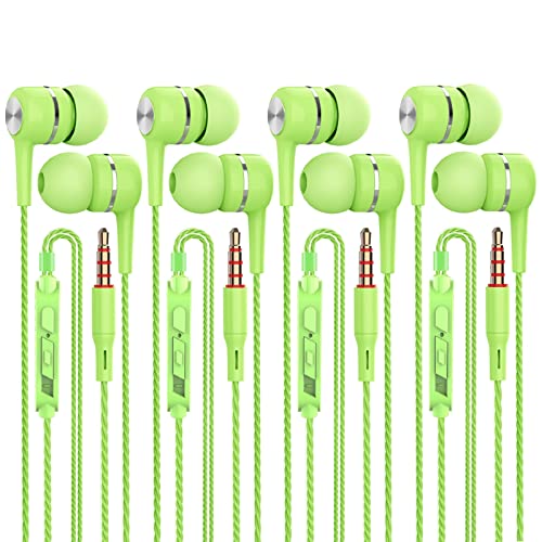 A12 Headphones Earphones Earbuds Earphones, Noise Islating, High Definition, Fits All 3.5mm Interface,Stereo for Samsung, iPhone,iPad, iPod and Mp3 Players (Green 4pairs)