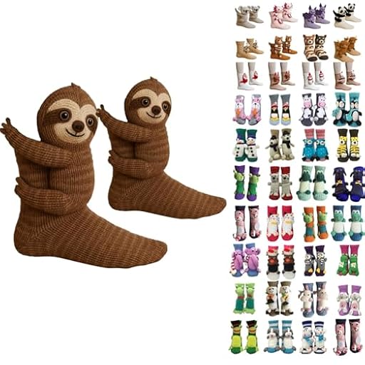 Calcetines de punto 3D para mujer, calcetines de piso de punto, calcetines divertidos de perezoso, calcetines de animales perezoso, calcetines cálidos de invierno, calcetines de animales bordados de | Ya disponible en tu tienda friki favorita! En mundofriki.es!