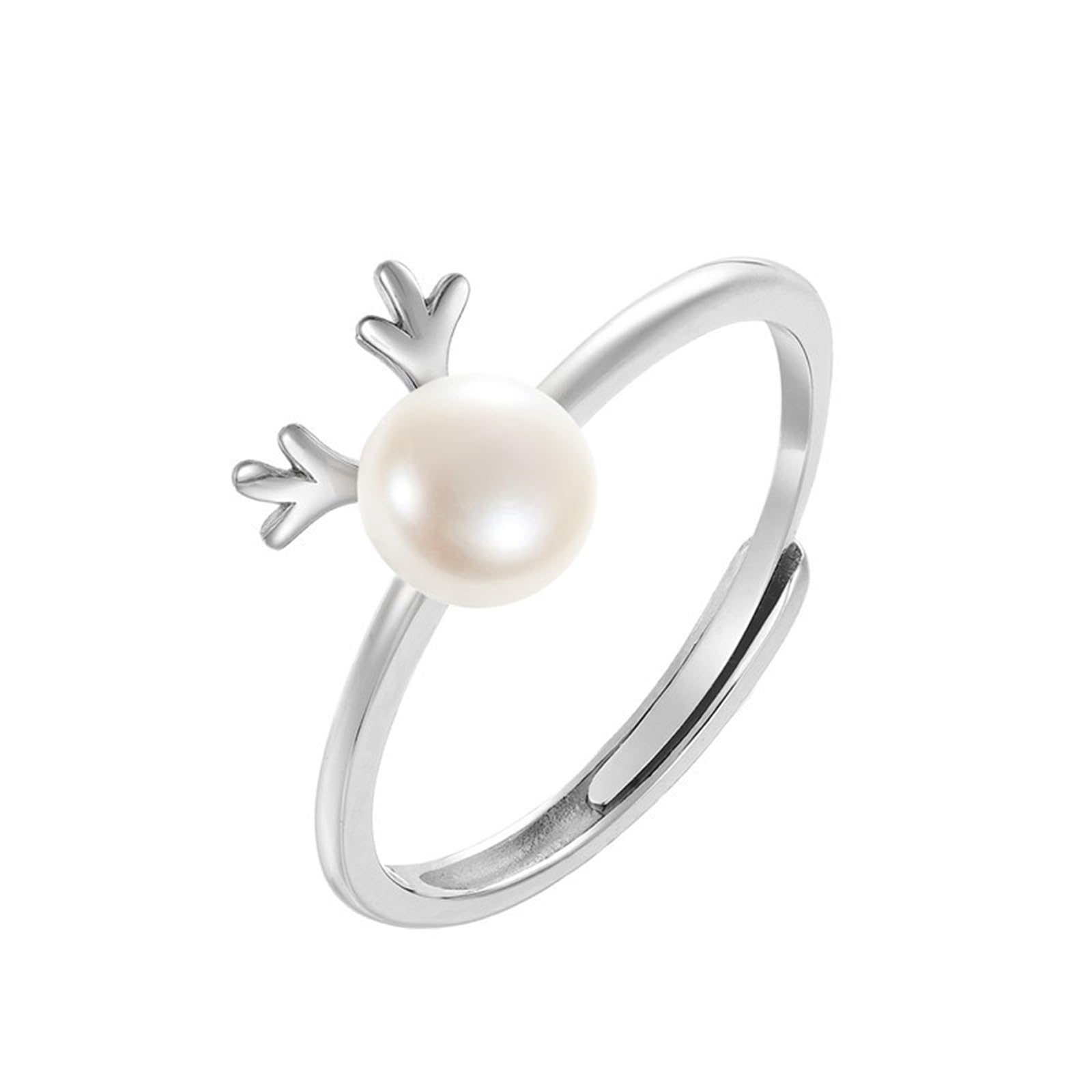 Anillo de mujer de plata de ley 925, anillo de aniversario anillos mujer diseño de ciervo con perla abierta ajustable