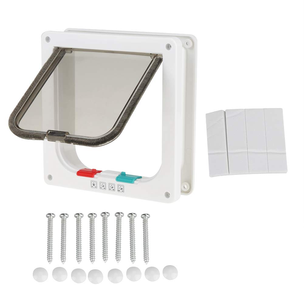 Wakects Petite Porte pour Animaux de Compagnie Chatière à Verrouillage pour Chat et Chien à 4 Voies avec Tunnel Cache Découpe Porte de Chat Blanc 25 x 23.5 cm