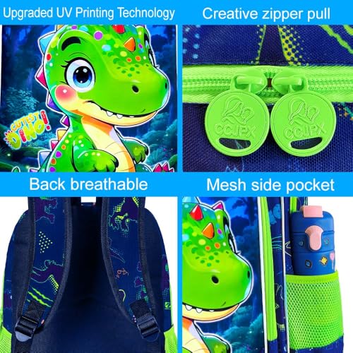 Image of AGSDON 3PCS Dinosaur Backpack for Boys, 16 inch Little Kids Preschool Bookbag, Elementary Backpacks and Lunch Box - Green