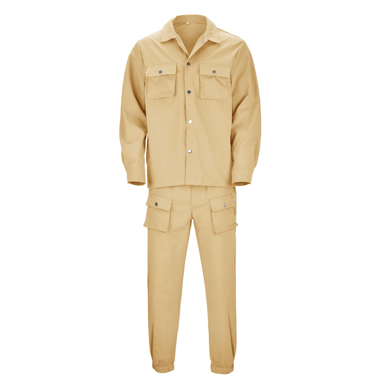Uomo Set di Tuta Giacca con Bottoni e Pantaloni Cargo Jogging | Uomo Set di Tuta Casual Manica Lunga Top E Pantaloni Allungabili Daffaires Tuta Sportiva