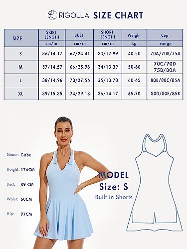Rigolla Women Tennis Dress Workout Dress Exercise Dress With Built-In Bras & Shorts Golf Athletic Dresses For Women Blue S #TOP5