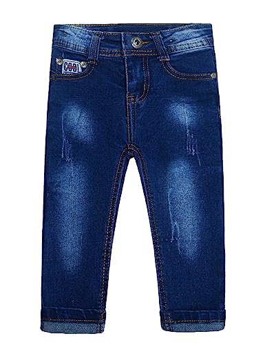 KIDSCOOL SPACE Baby Girl Boy Jeans,Little Kid Elastic Band Inside Ripped,Embroidered Denim s Pants,Blue,4-5 Years