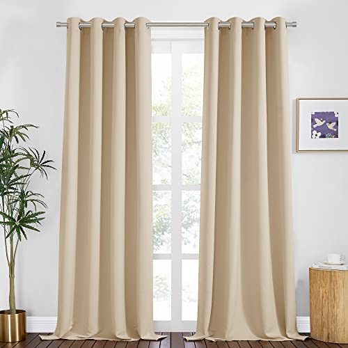 Image of PONY DANCE Beige Window Curtains - Thermal Insulated Drapes Home Decor Room Darkening Curtain Panels Noise Reducing for Bedroom /Cloest /Doodway, 55 by 94 inches, Biscotti Beige, Set of 2