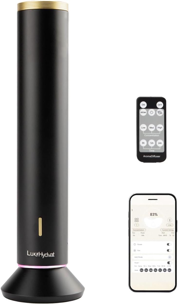 New Upgraded Waterless Scent Oil Nebulizer – Smart App & Remote Control, Covers Up to 4000 Sq Ft, Quiet Aroma Diffuser for Home, Hotel & Office, Up to 20H Runtime, 360° Light & Timer